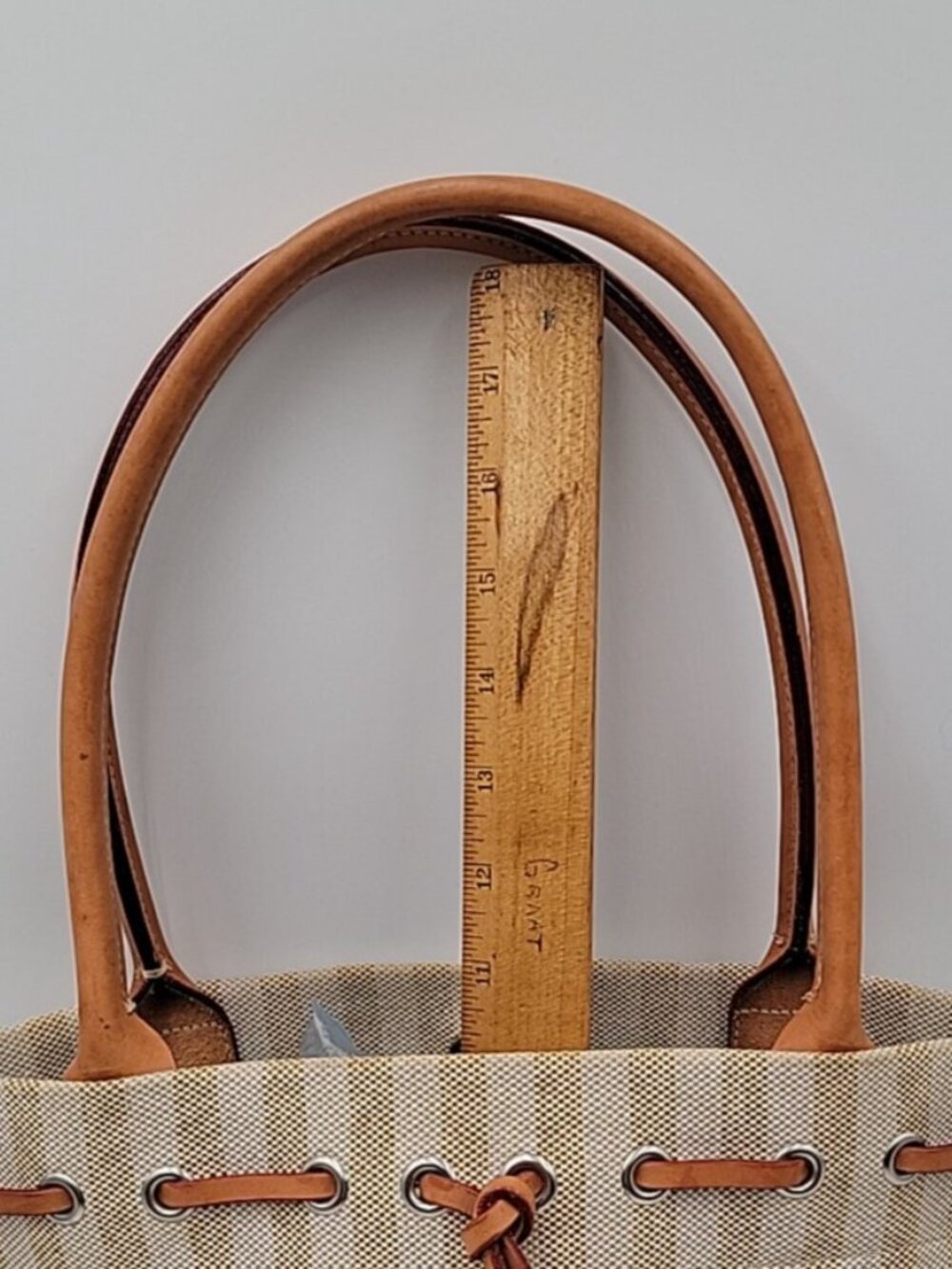Vintage Dooney And Bourke Striped Tassel Tote Bag Leather Trip Beige & Creme - Picture 8 of 16